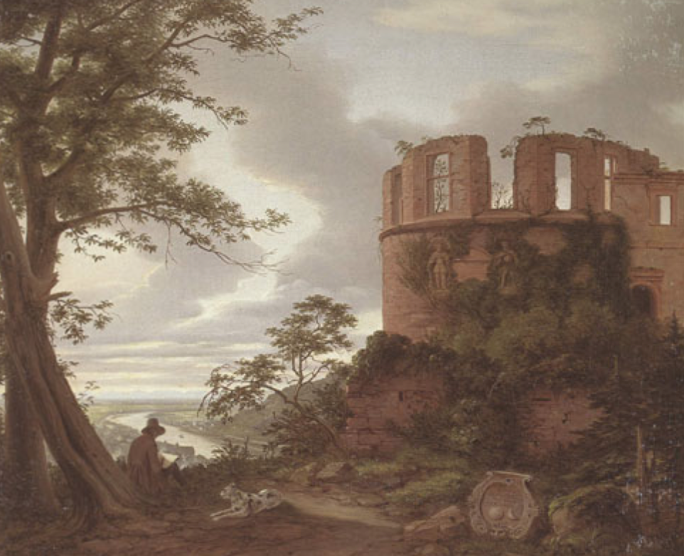 Un artiste devant les ruines du chateau Heidelberg